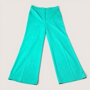 Vintage Jan Jensen Seafoam Green Wide Leg Pants Flare Pull On Retro 70s M/L